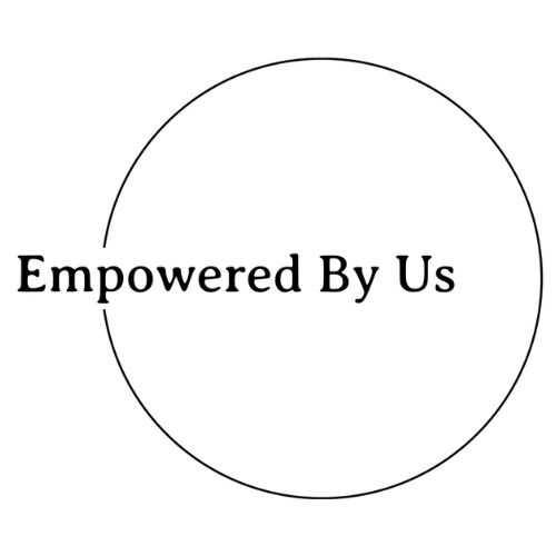 The logo says Empowered by Us in black text in front of a thin black circle that intersects the word empowered at the letter P.