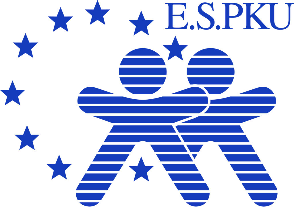 ESPKU logo in dark blue, featuring an abstract of two people with hearts in a circle benhind them