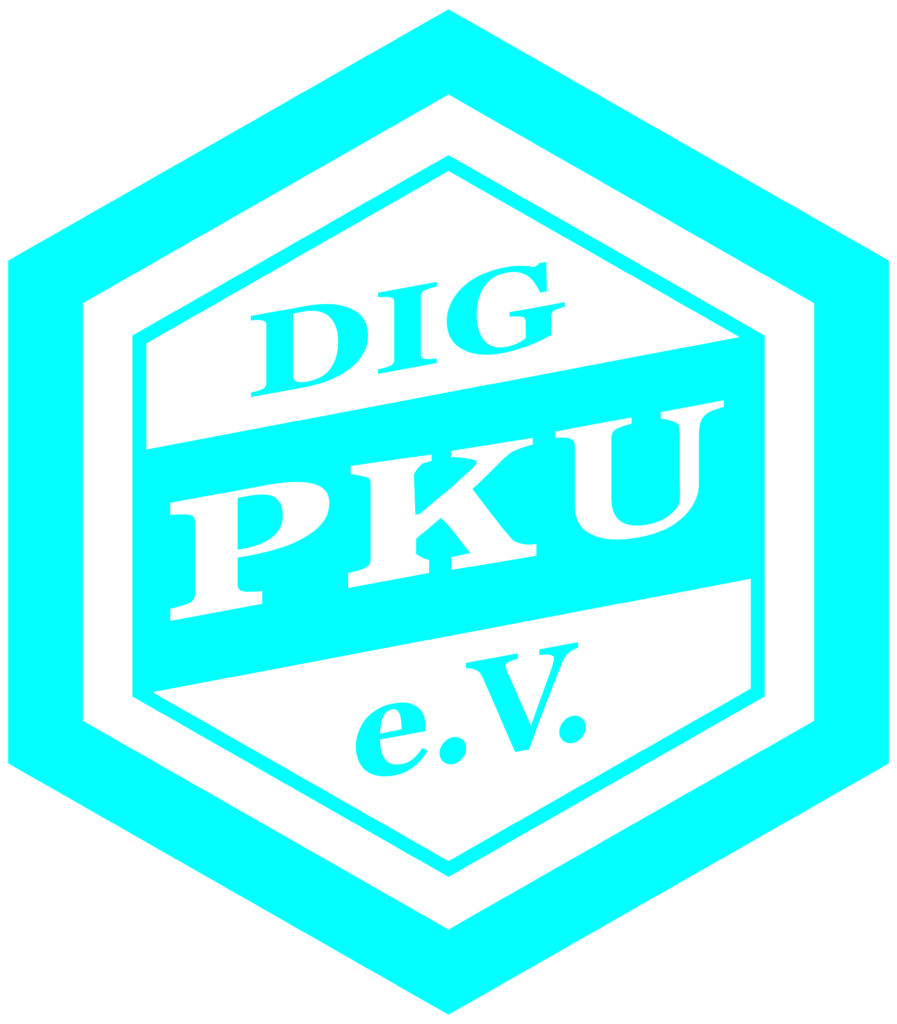 DIG PKU logo in light blue in a light blue hexagon