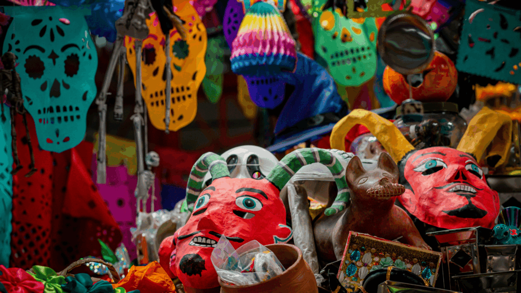 Image showing Mexican masks on a market stall