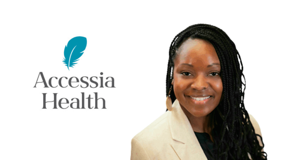 Tiara Green CEO of Accessia Health is pictured along side the logo for the charity. They are Transforming patient support for people living with rare diseases