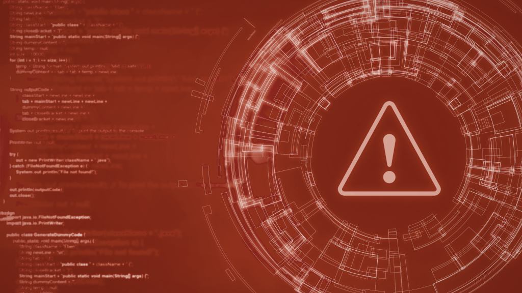 Image of a caution sign accompanied by digital imagery