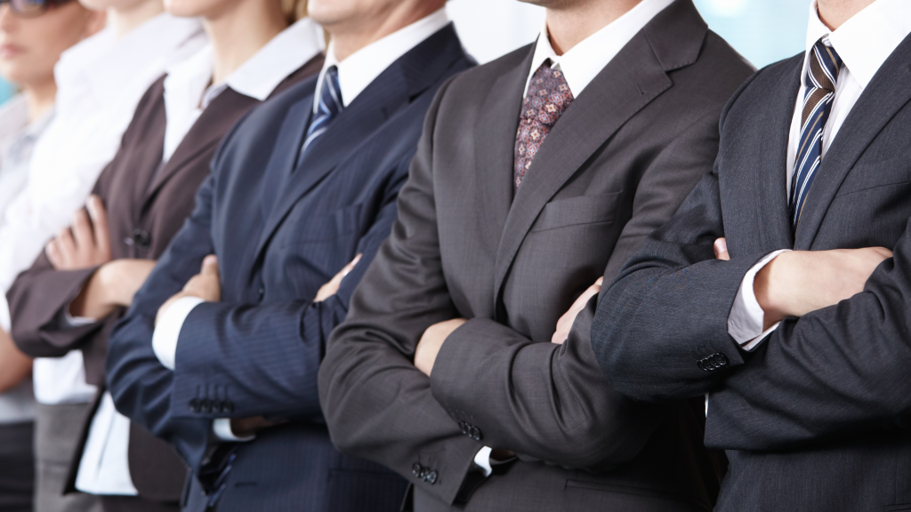 Photo of a line up of people in business suits.