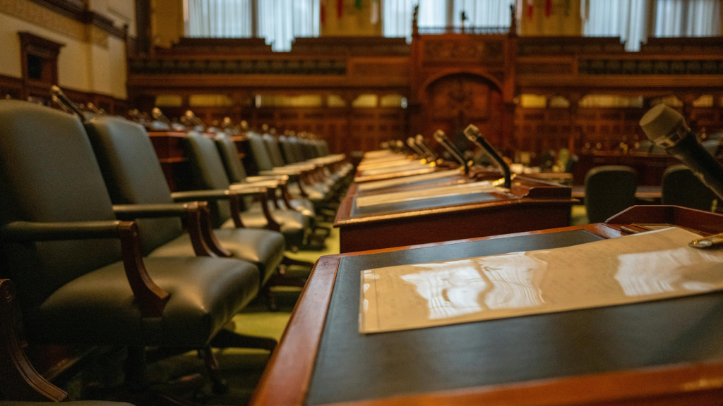 Photo of chairs in a government chamber