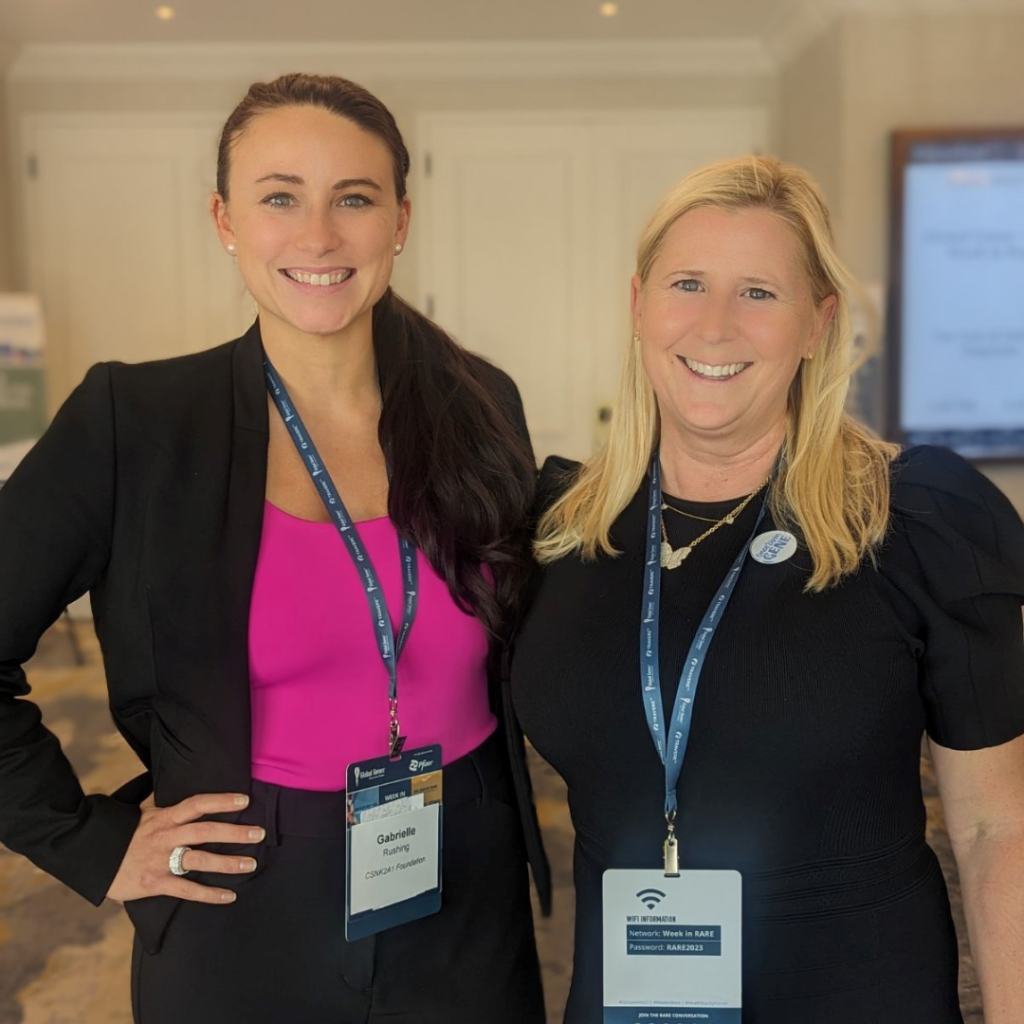 Image of Jennifer Sills and Gabrille Rushing, chief scientific officer CSNK2A1 smiling at the camera