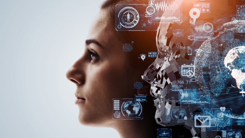 Image of human and digital faces symbolising machine working